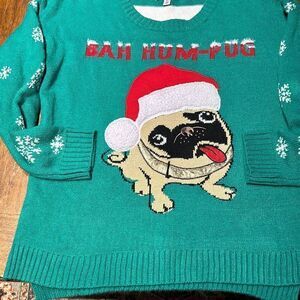 Ugly Christmas Sweater Bah hum pug womans large